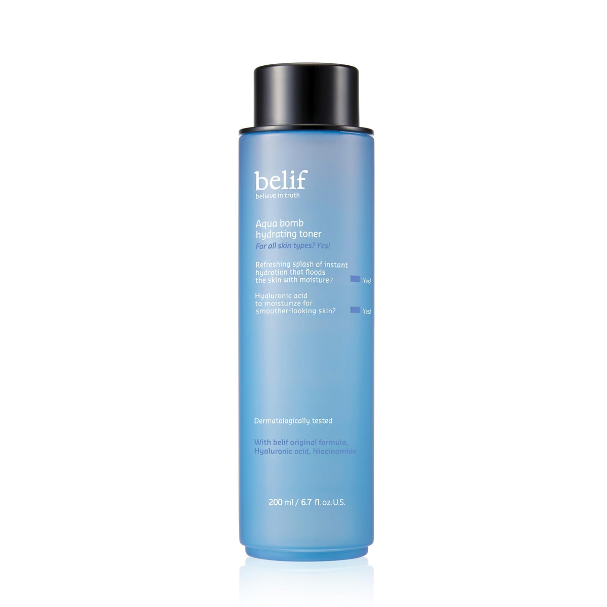 belif Niacinamide Hydrating Toner bottle closeup highlights cooling hydration