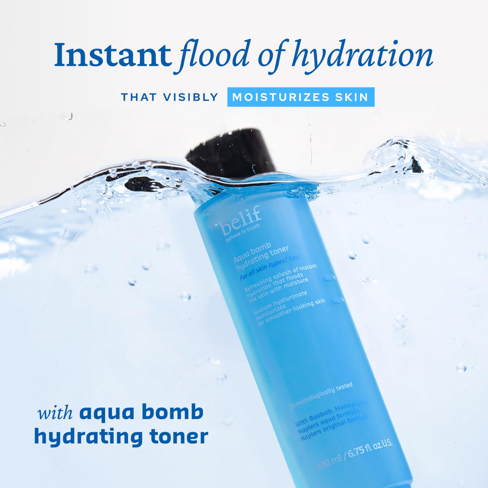 belif Niacinamide Hydrating Toner texture swatch shows lightweight water-based formula