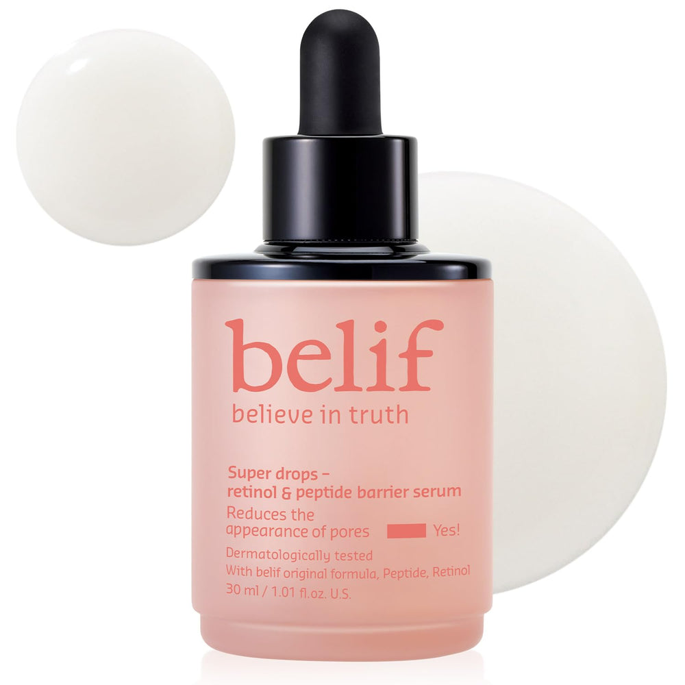 belif retinol-peptide-super-drops-serum-bottle: signals firming and smoother skin texture