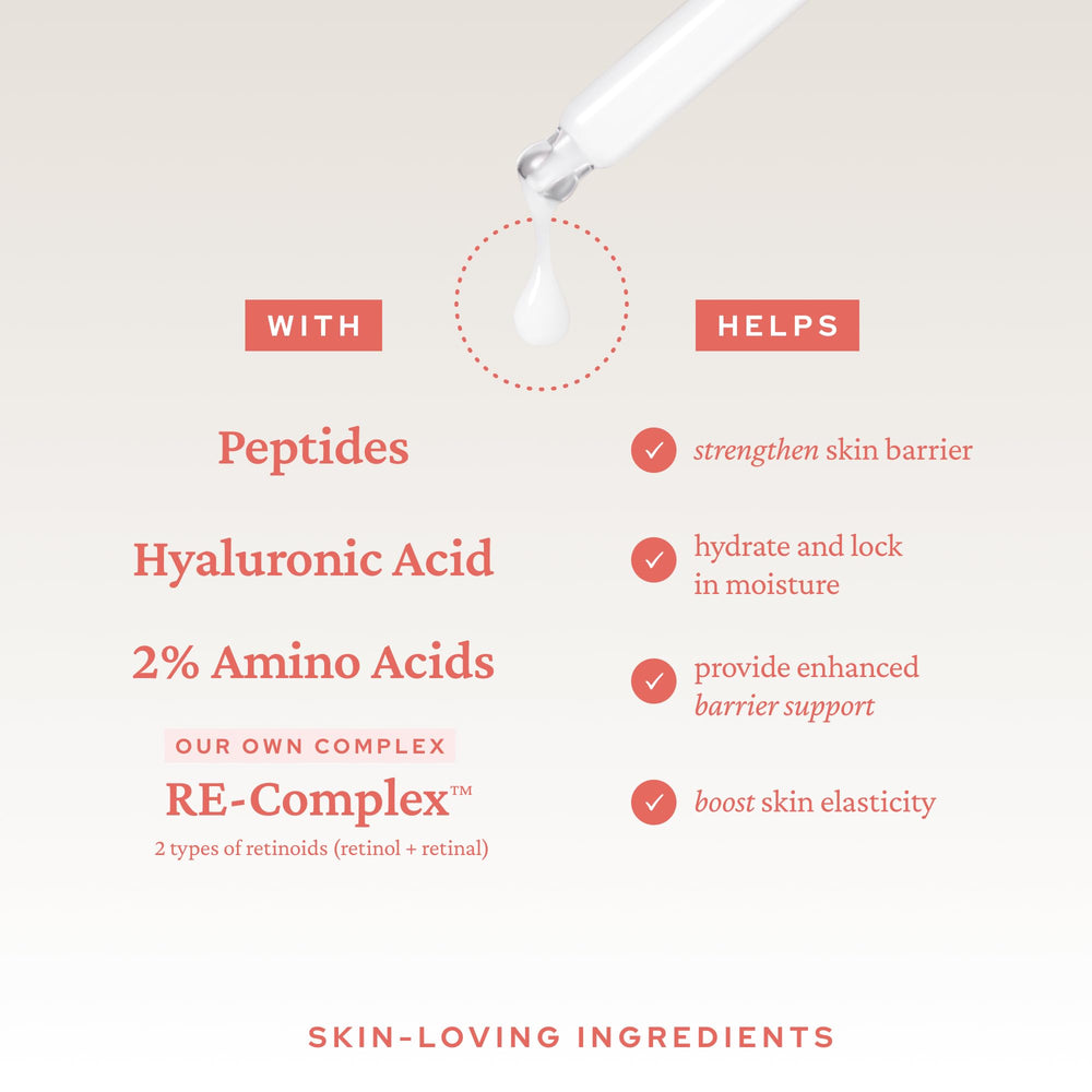 belif retinol-peptide-super-drops-serum-dropper-closeup: shows hydrating hyaluronic support