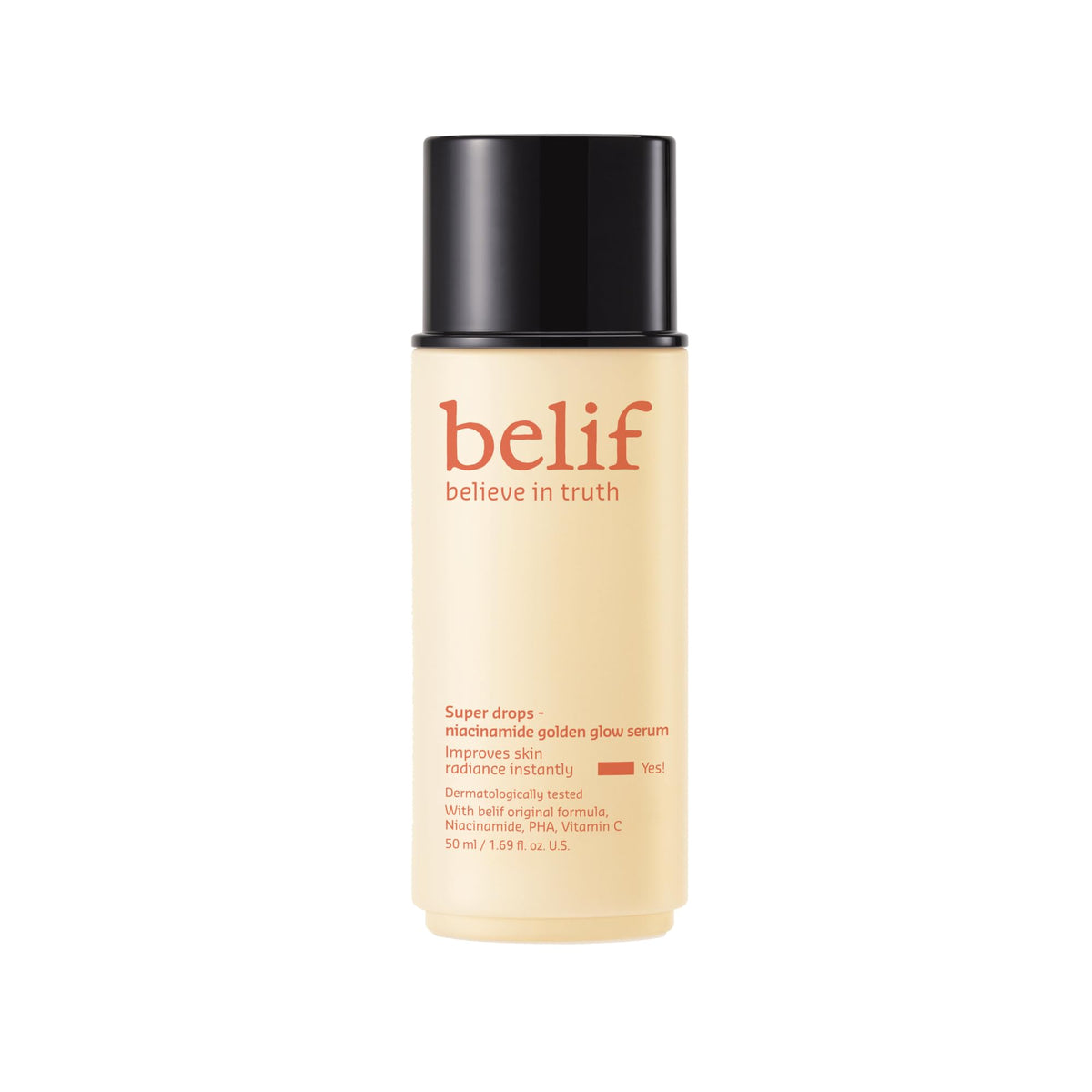 Belif Vitamin C Golden Glow Serum bottle delivering radiant face glow.