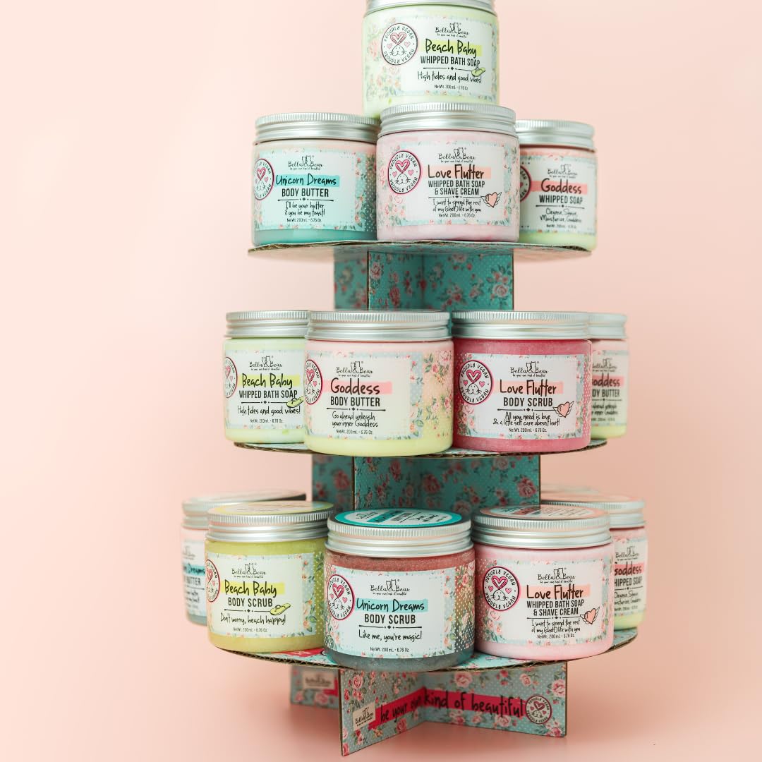 Bella & Bear Goddess Body Butter dispense-bottle demonstrates easy application for quick use.