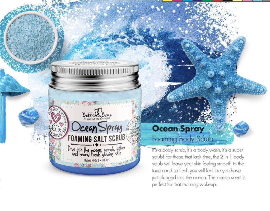 Travel-friendly Bella & Bear Ocean Spray Body Scrub size for gym