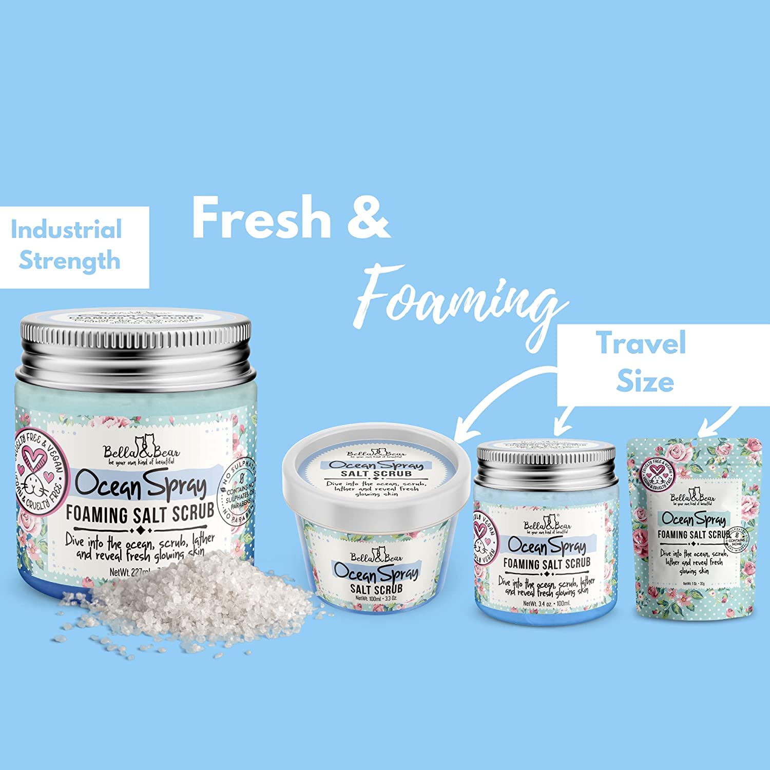 Vegan cruelty-free emblem on Bella & Bear Ocean Spray packaging
