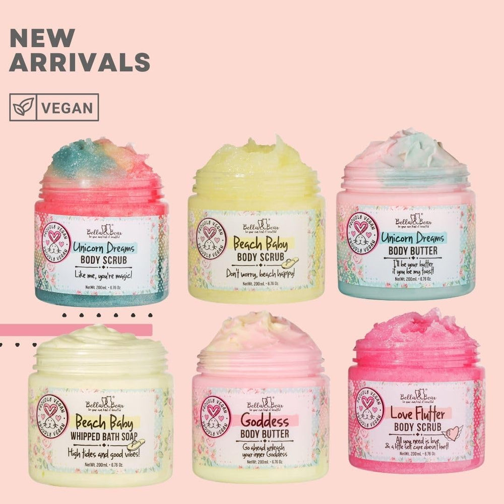 Scent swirl of mango, pineapple, and vanilla in Bella & Bear Unicorn Dream Scrub for uplifting moments