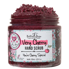 Bella & Bear Very Cherry Hand Scrub bottle closeup for hydrating exfoliation