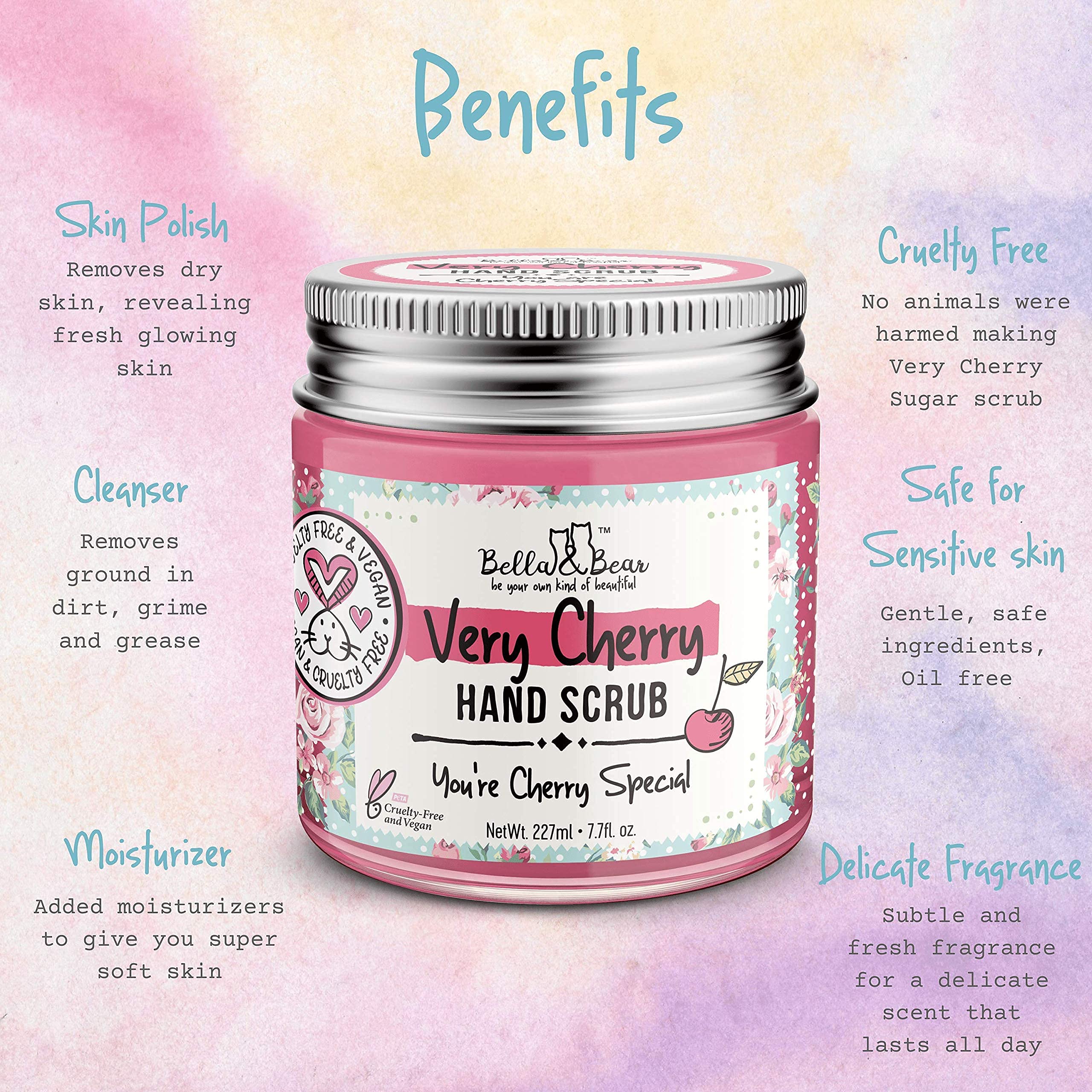 Bella & Bear Very Cherry Hand Scrub applied on wet hands for smoother skin