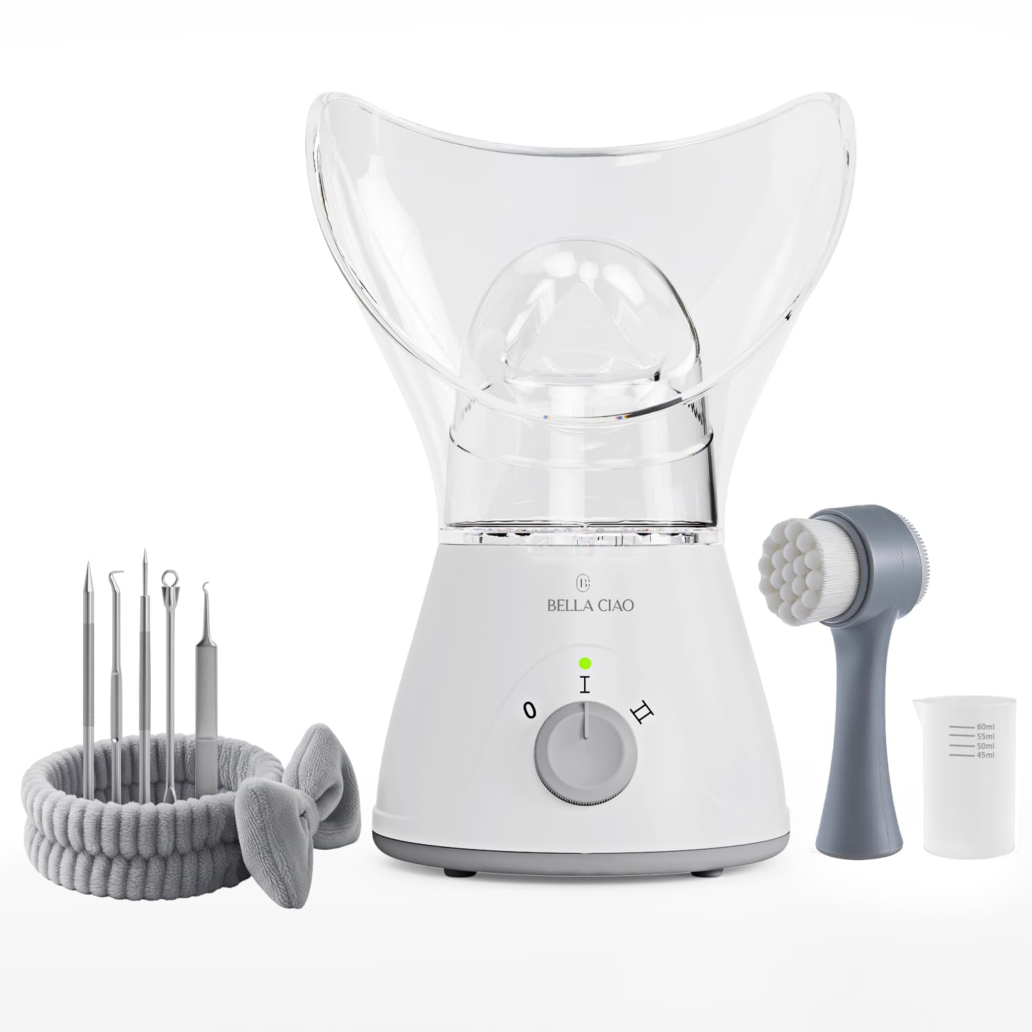 Bella Ciao 11-piece facial steamer set packaging shows a complete home spa kit for gentle cleansing.