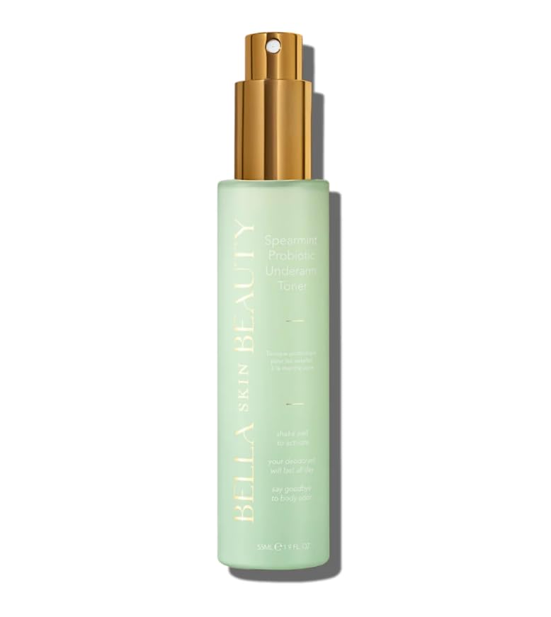 Bella Skin Beauty Probiotic Underarm Toner Spearmint bottle provides refreshing underarm care and pH balance.