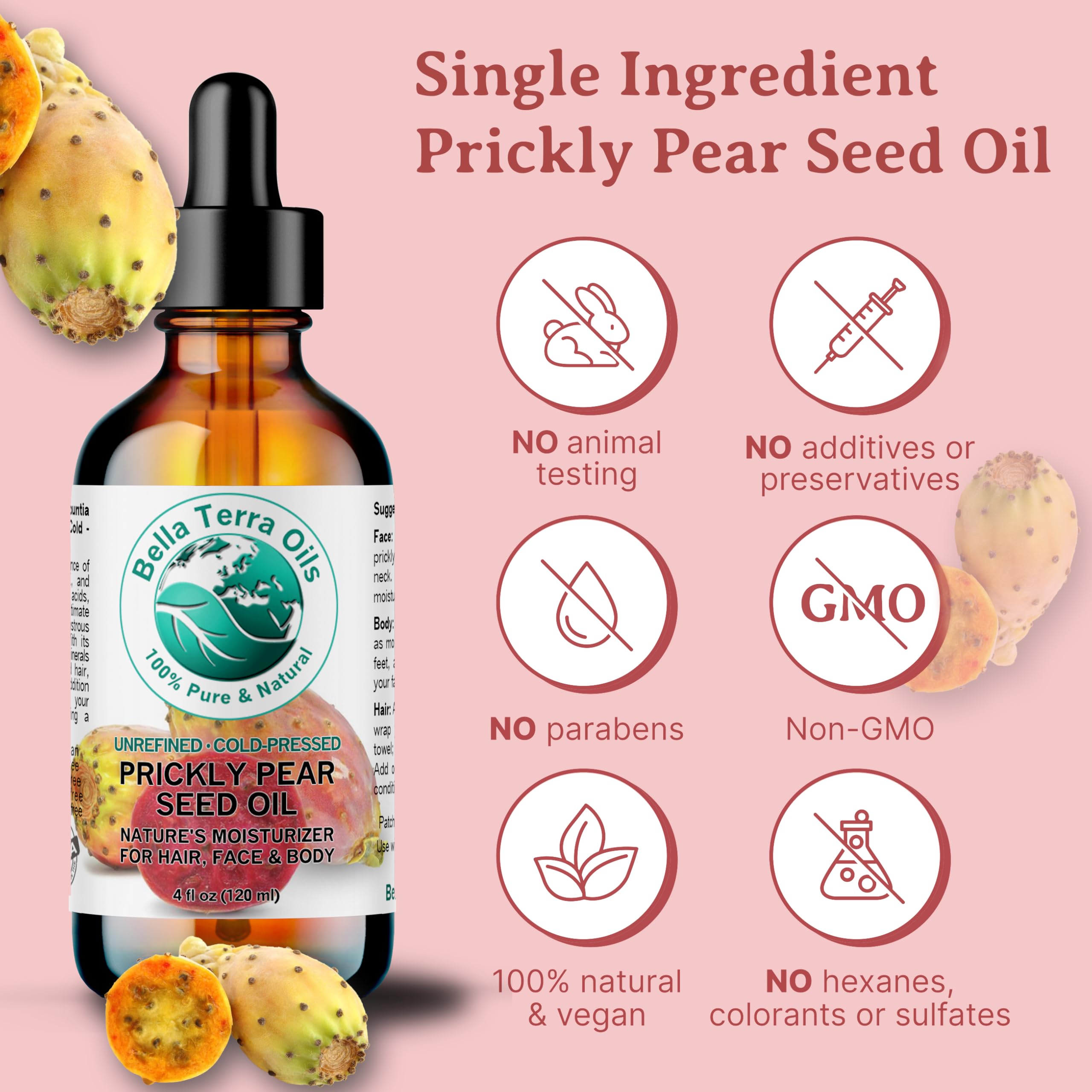 Bella Terra Oils prickly-pear-seed-oil-texture-swirl highlights silky, fast-absorbing face oil