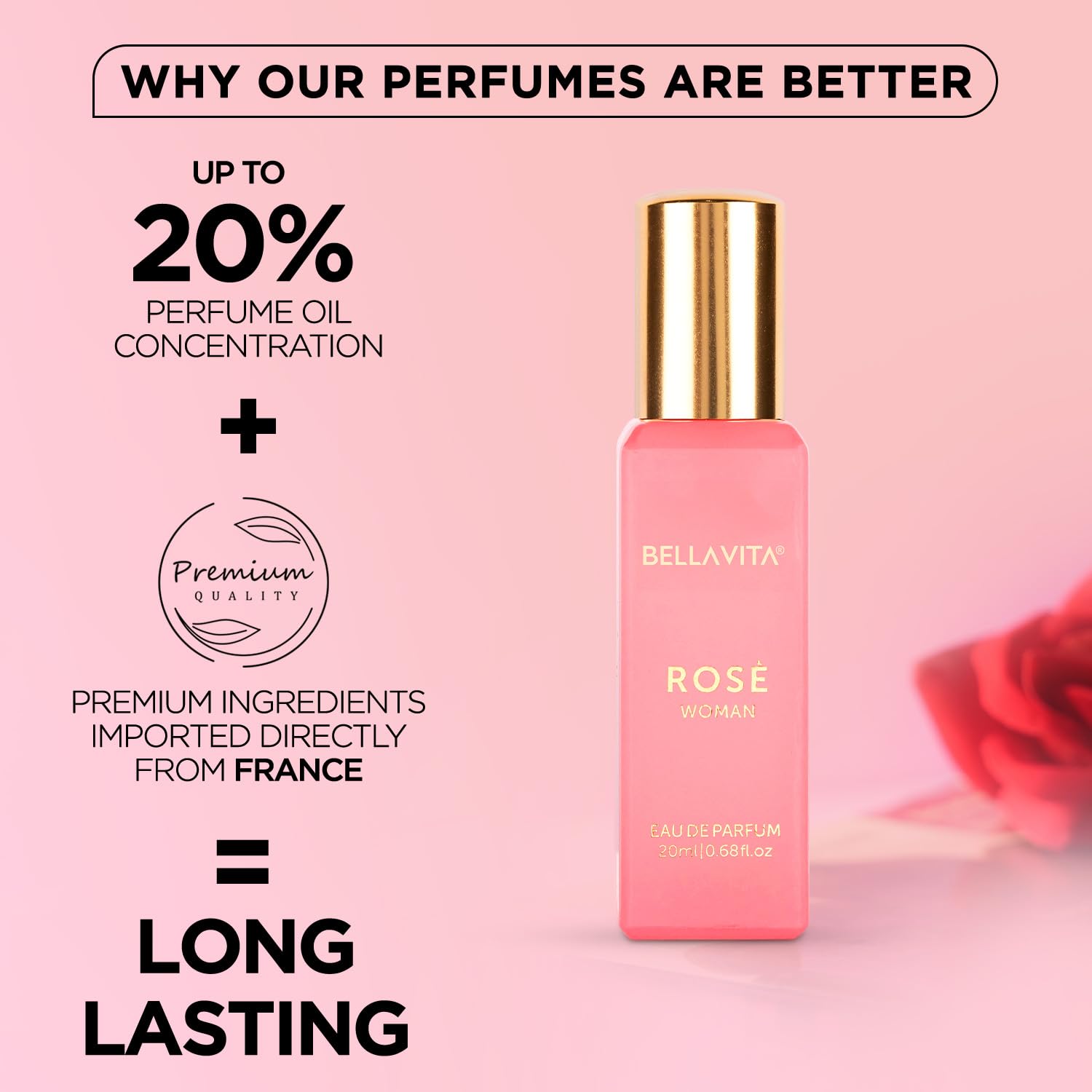 BellaVita Luxury Rose 20ml mini perfume ideal for purse touch-ups.
