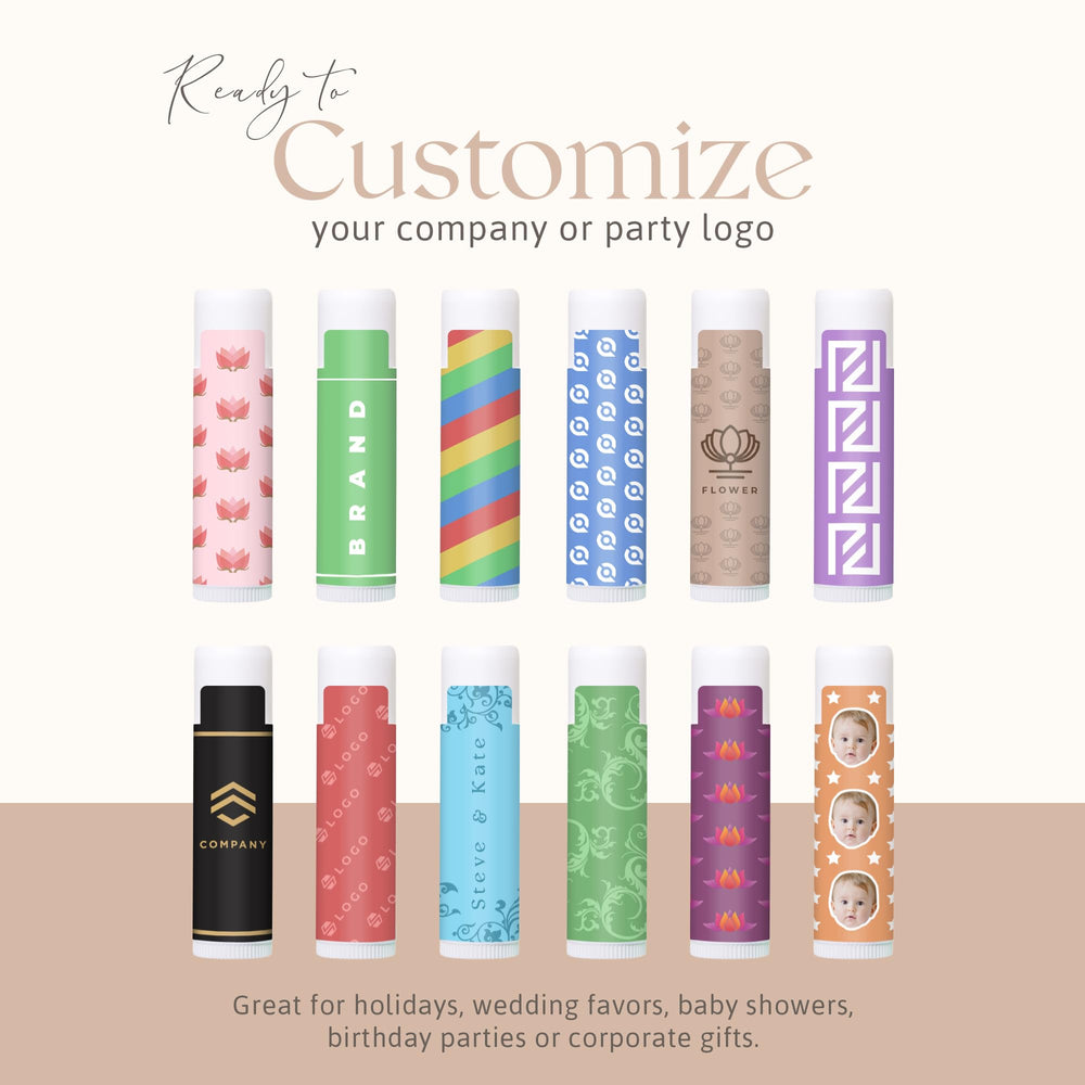 Belladonna lip balm bulk vanilla label-ready tubes promote brand visibility.