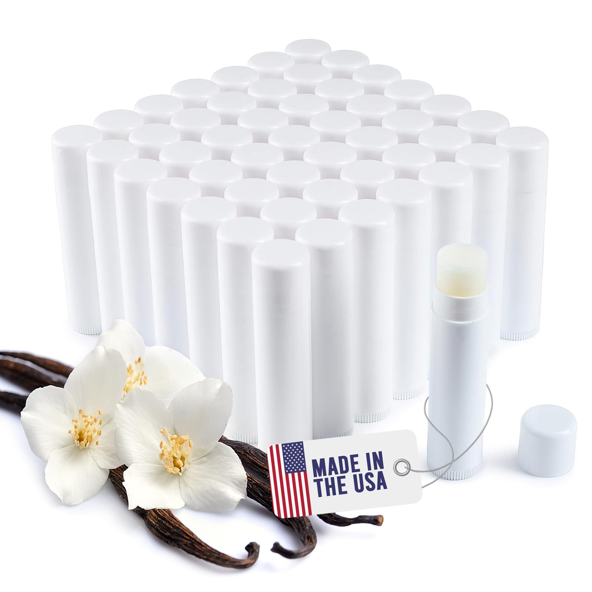 Belladonna lip balm bulk vanilla tube close-up, ready for labeling and event promos.