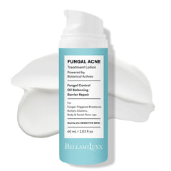 BellamiLuxx fungal-acne-lotion-bottle demonstrates lightweight, non-greasy daily use for fungal-prone skin.