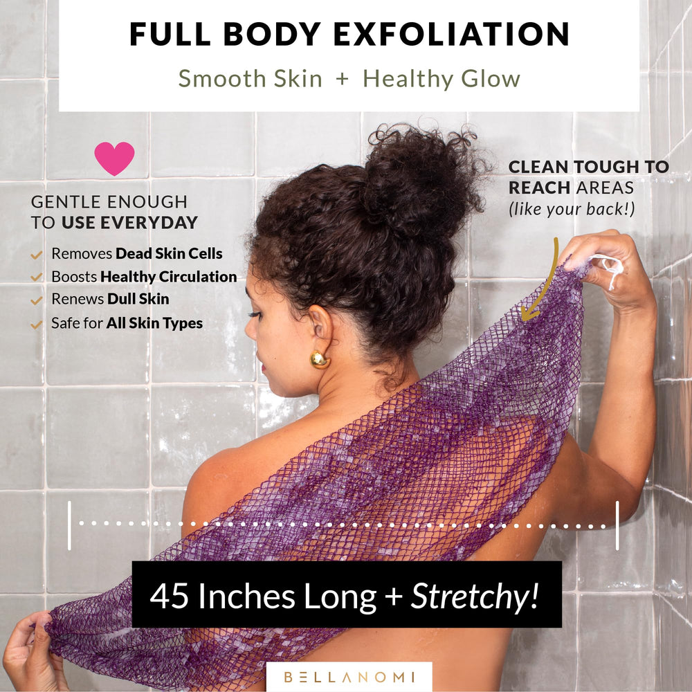 Bellanomi Blush back scrub sponge highlighting sensory exfoliation in daily routine.