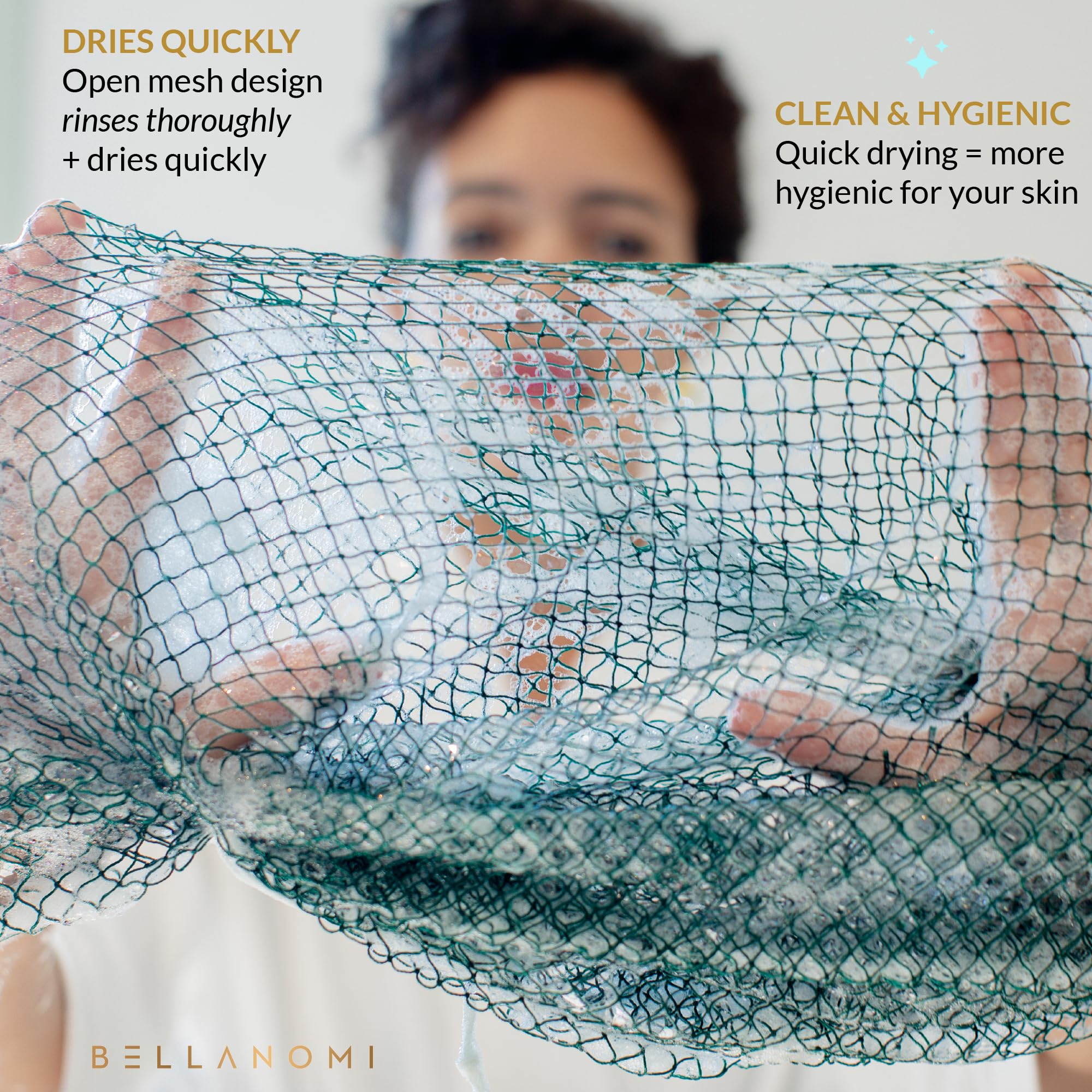 Bellanomi Indigo quick-dry sponge dries fast after shower.