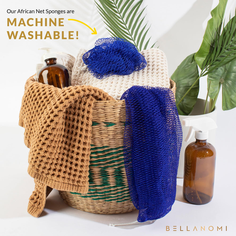 Bellanomi Indigo back-scrub sponge creates luxurious lather daily.