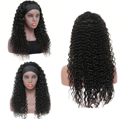 Bellarayine headband wig deep wave 20inch closeup-hair-quality: premium Brazilian virgin hair texture.