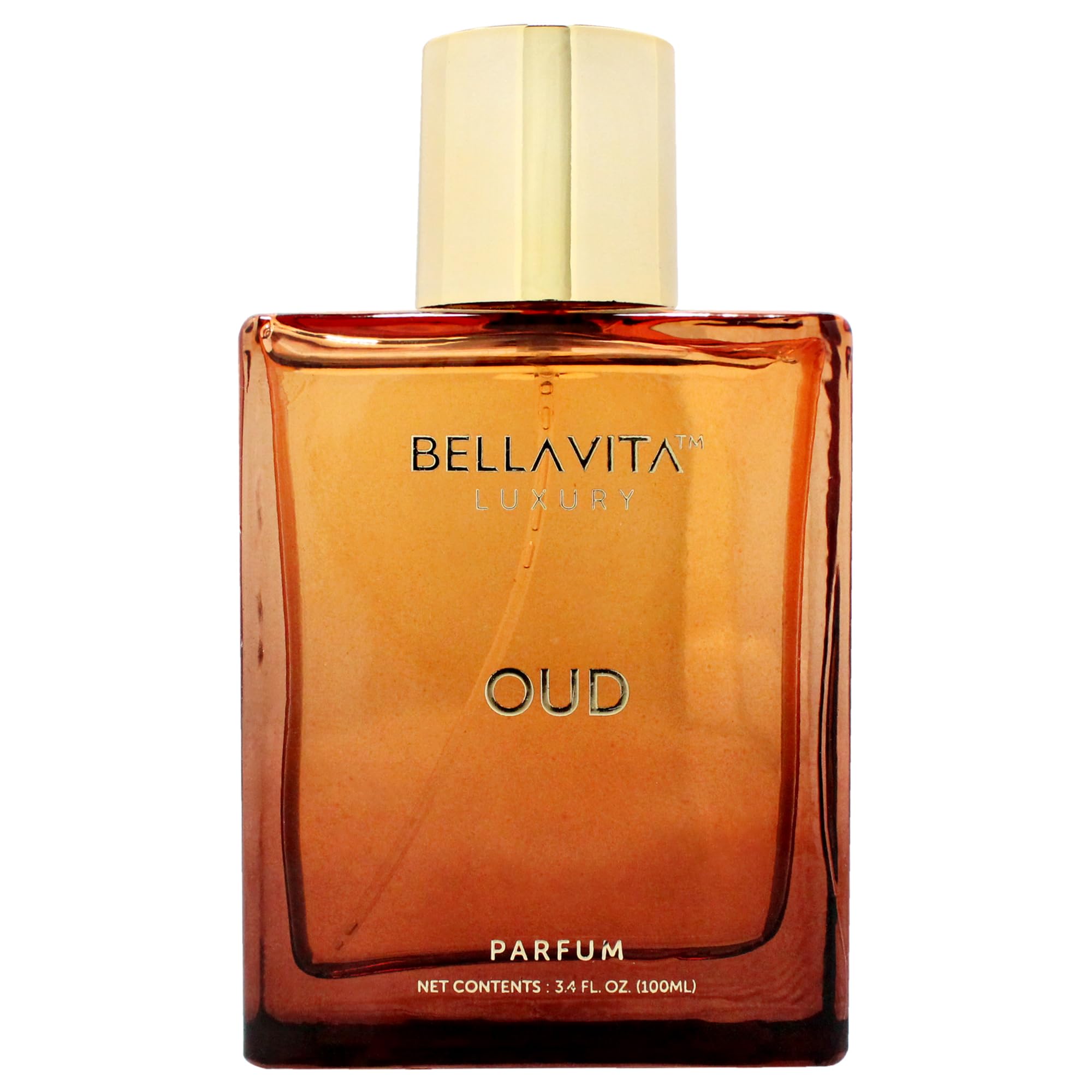 BellaVita angled bottle detail highlighting glass texture and cap finish