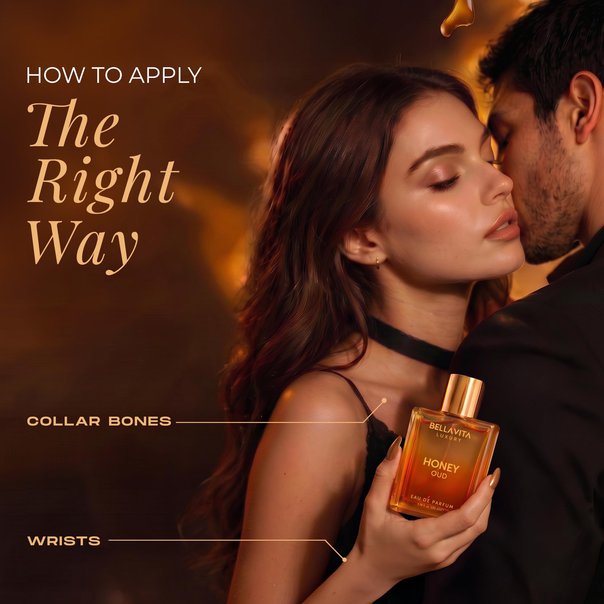 Bellavita Luxury composition visual of bergamot honey rose and oud notes