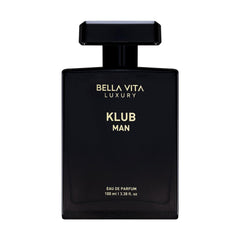 BellaVita KLUB bottle close-up showcasing premium design and lasting scent.