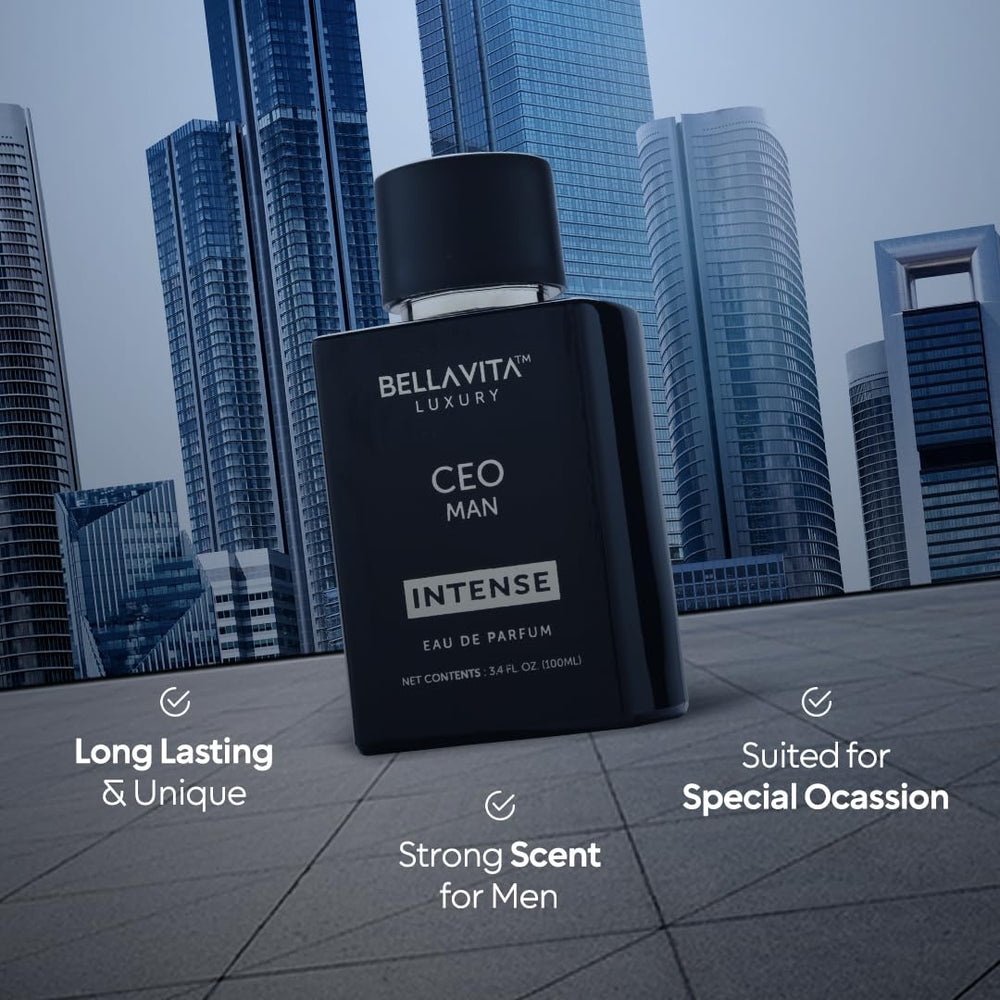 BellaVita Luxury CEO Man INTENSE musk base-note provides lasting warmth.
