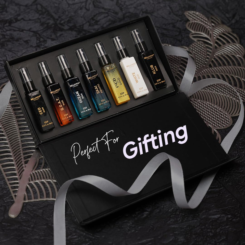 BellaVita Luxury Discovery Set showcases bergamot, oud, patchouli notes.