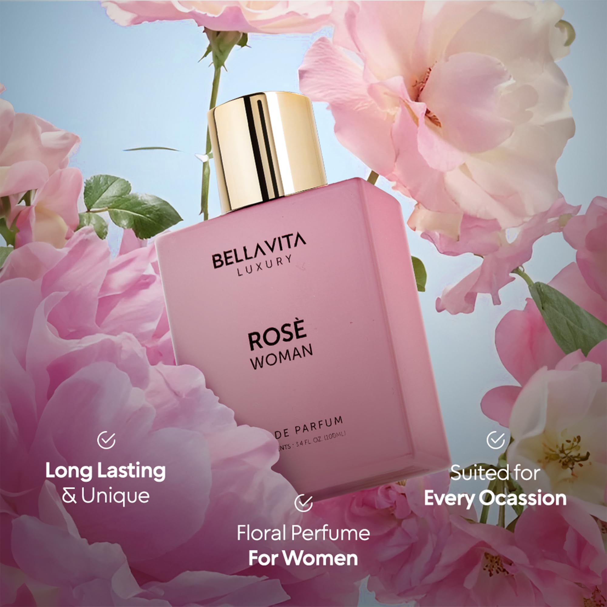 BellaVita Luxury Rose notes highlight rose and jasmine for a romantic scent.
