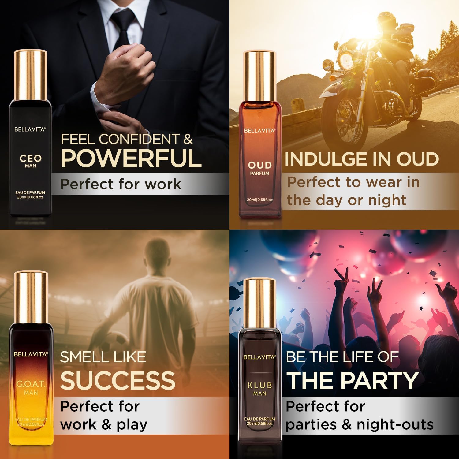 Bella Vita Luxury travel mini packs 4x20ml showcase convenient on-the-go fragrance.