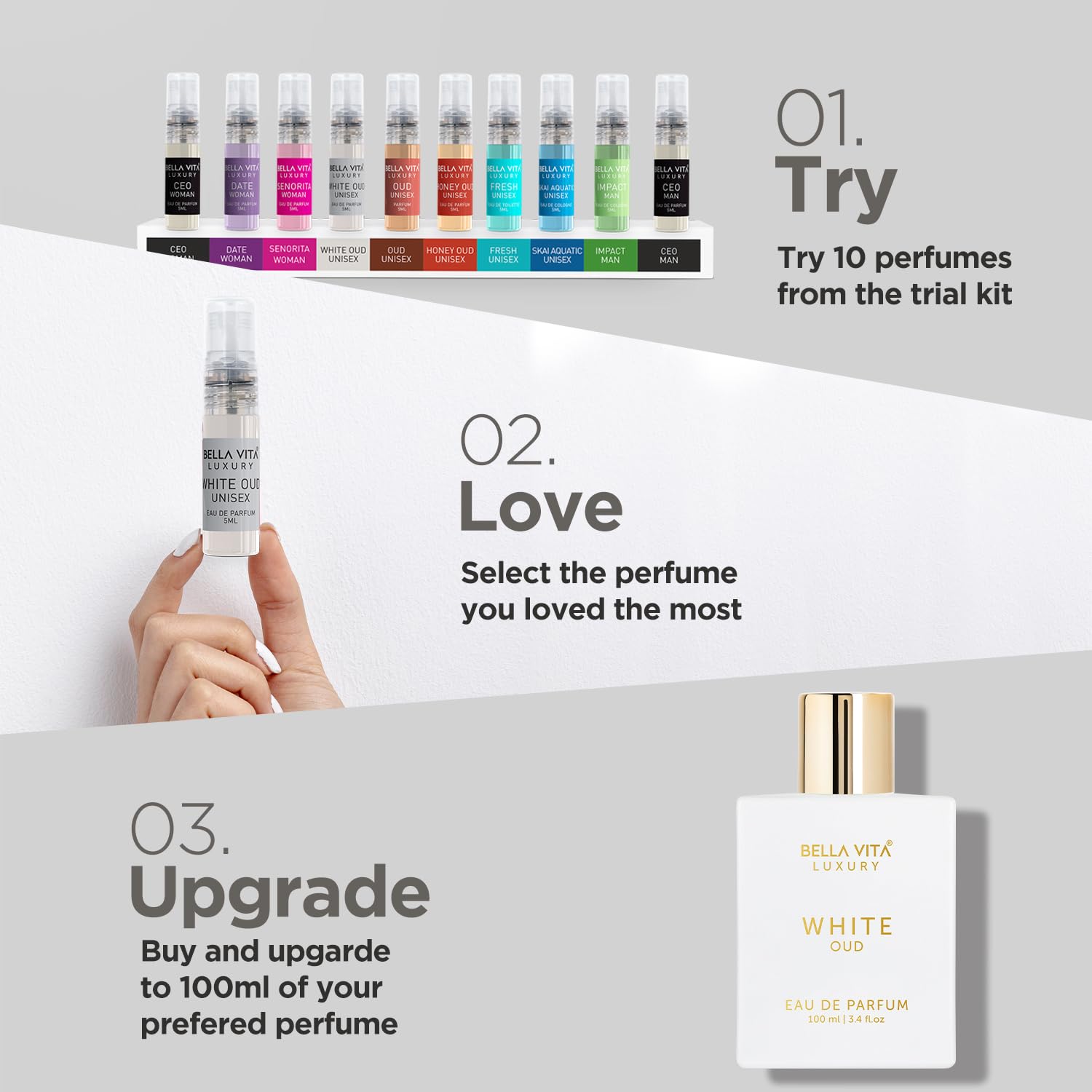Bella Vita Luxury White Oud travel-size packaging for on-the-go use