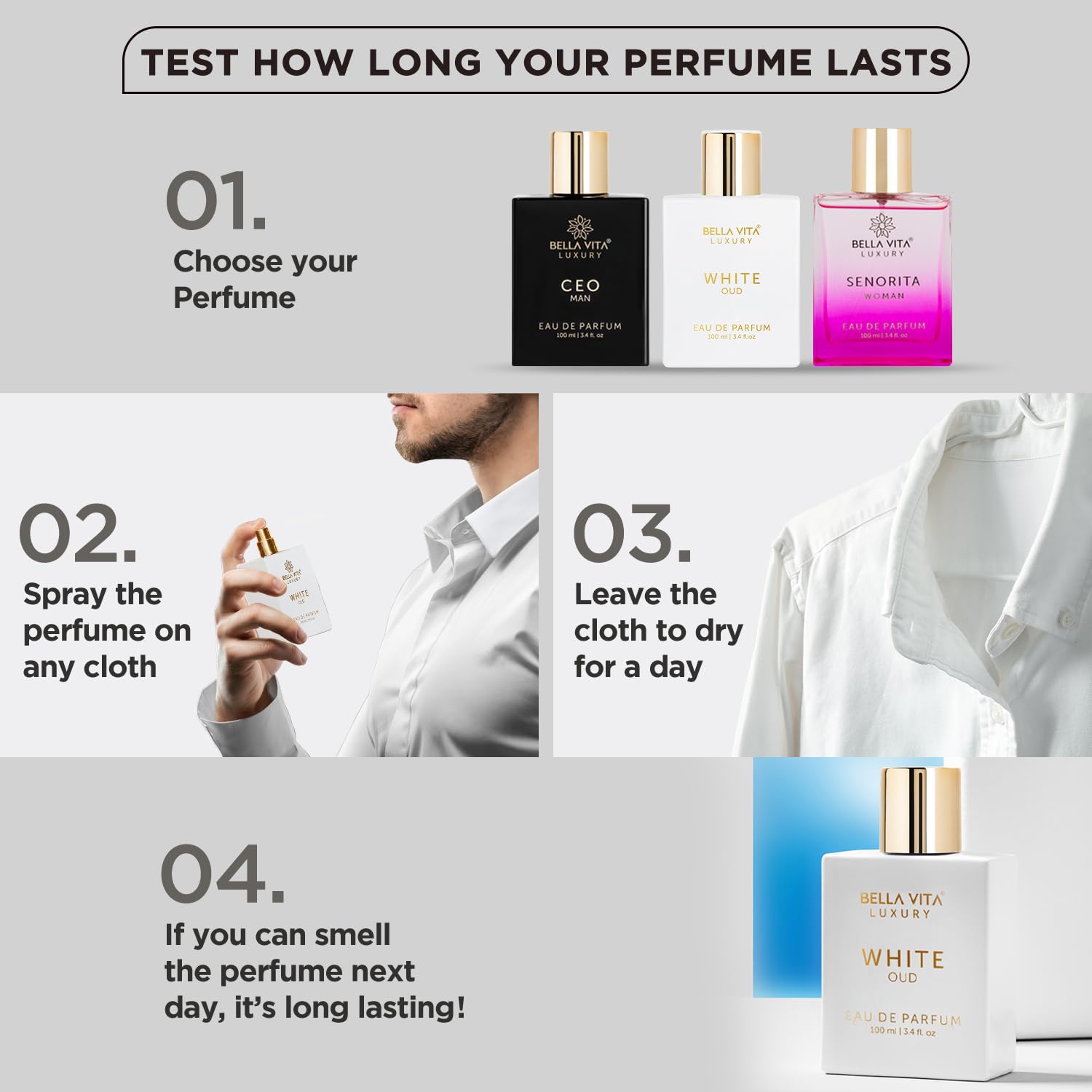 Bella Vita Luxury White Oud unisex usage image showing versatile scent for him and her