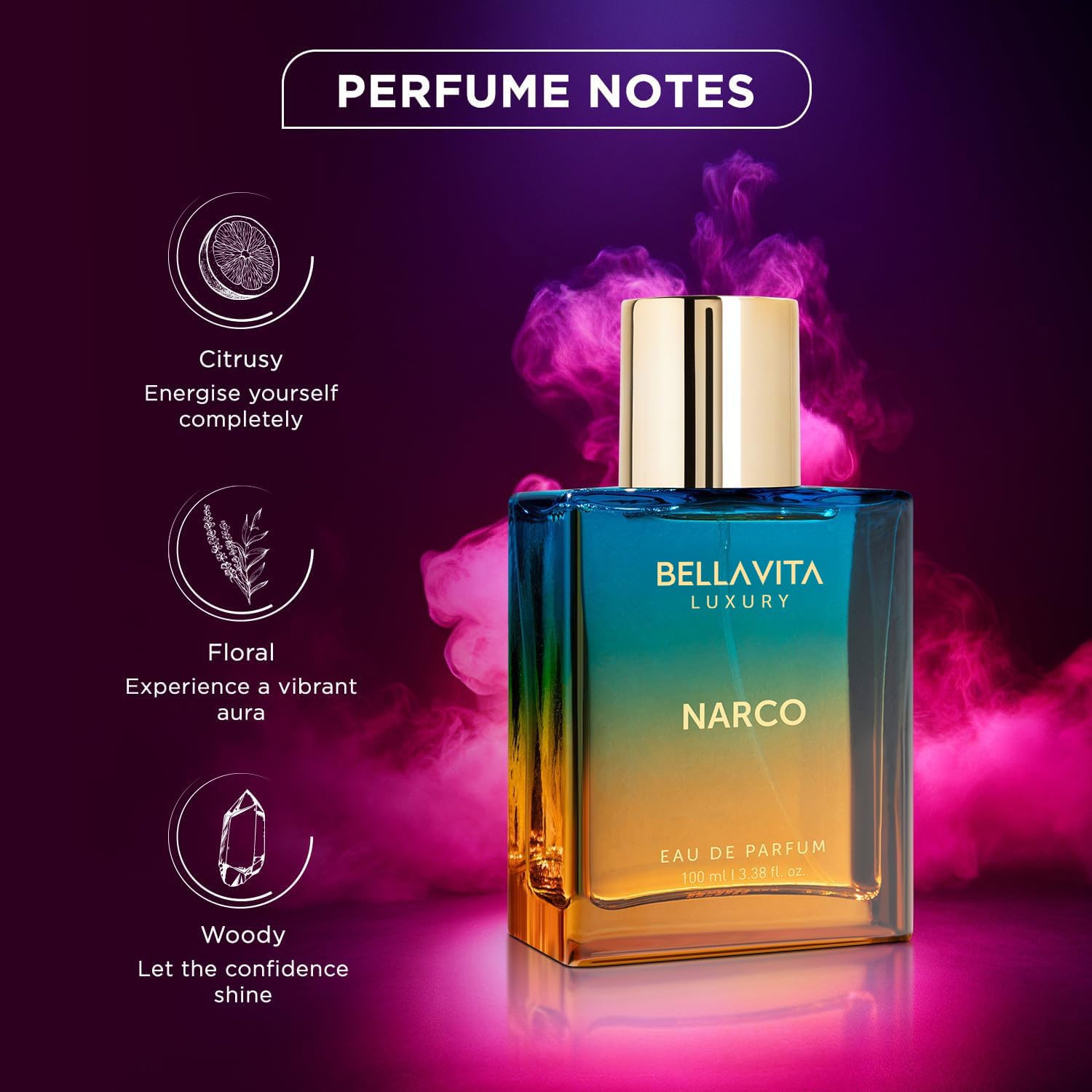 BELLAVITA Narco bottle side view showcasing premium design for gifting.