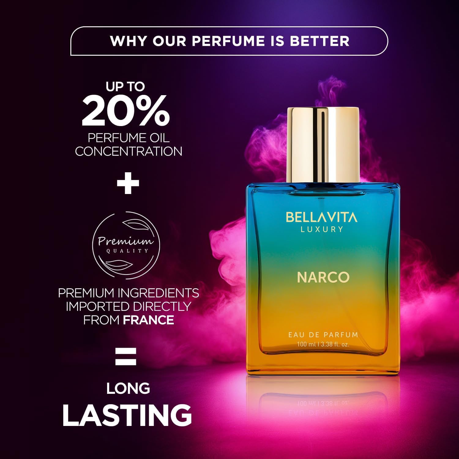 BELLAVITA Narco white musk note close-up emphasizing a creamy base.