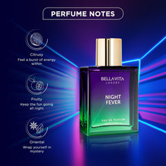 Bellavita Night Fever bottle side reveals sleek packaging for versatile use.