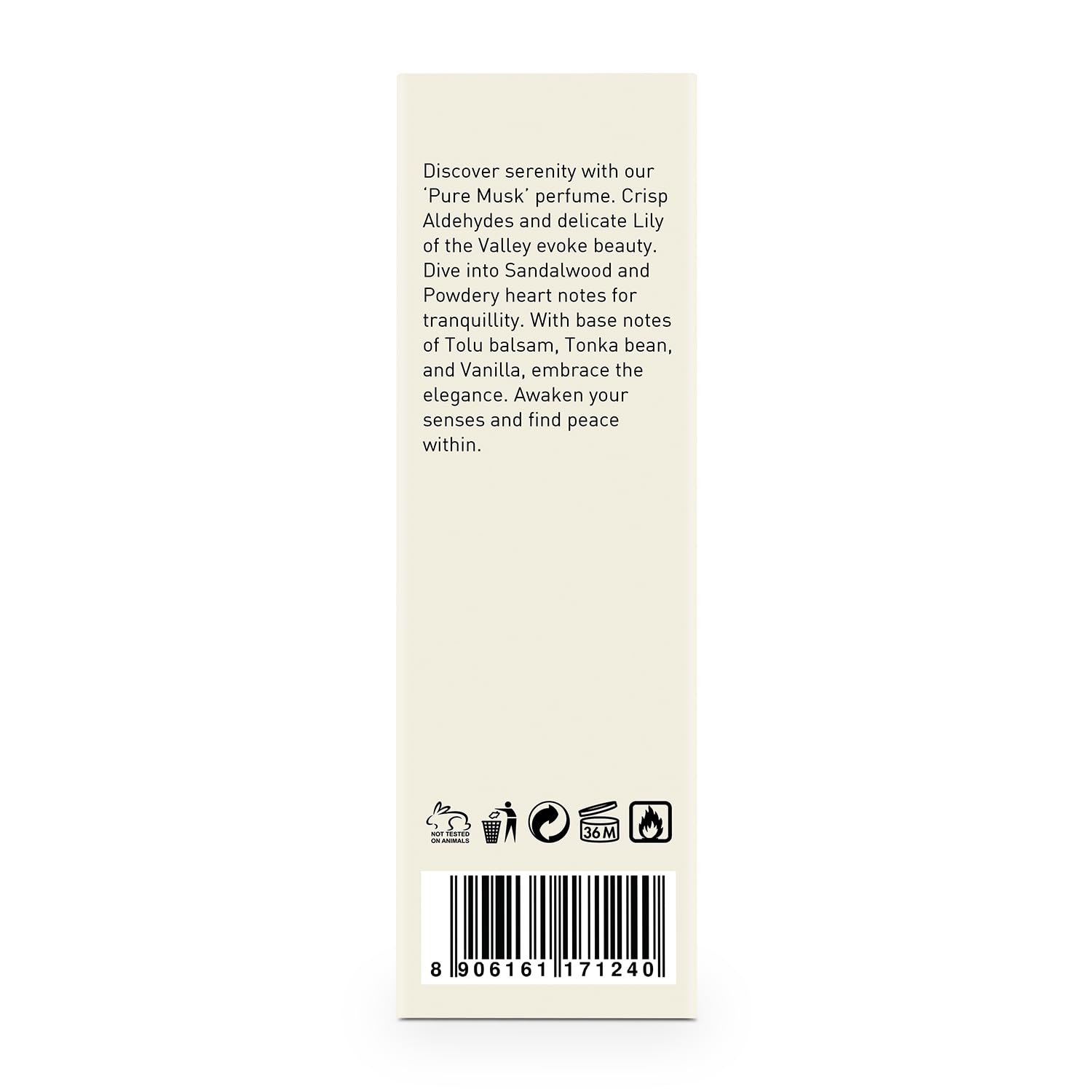 BellaVita Pure Musk nighttime layering suggestion on dresser with scent profile.