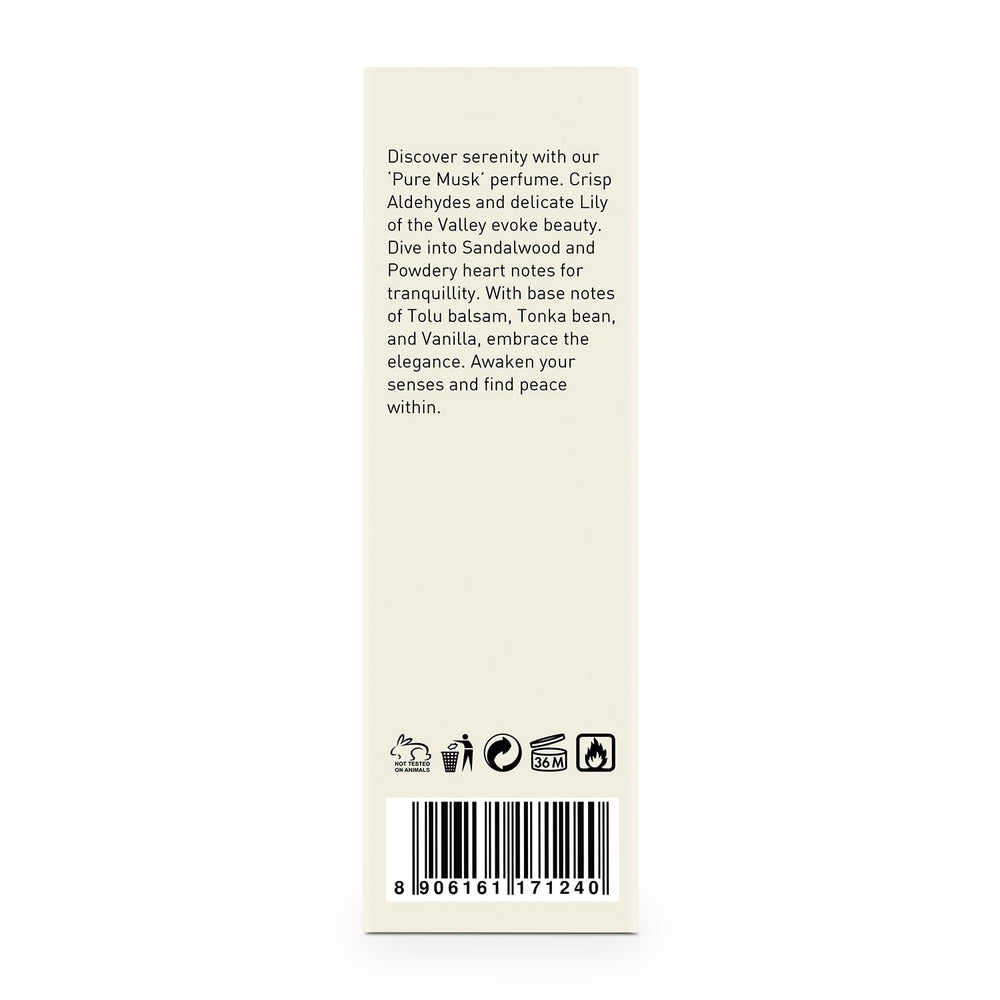 BellaVita Pure Musk nighttime layering suggestion on dresser with scent profile.