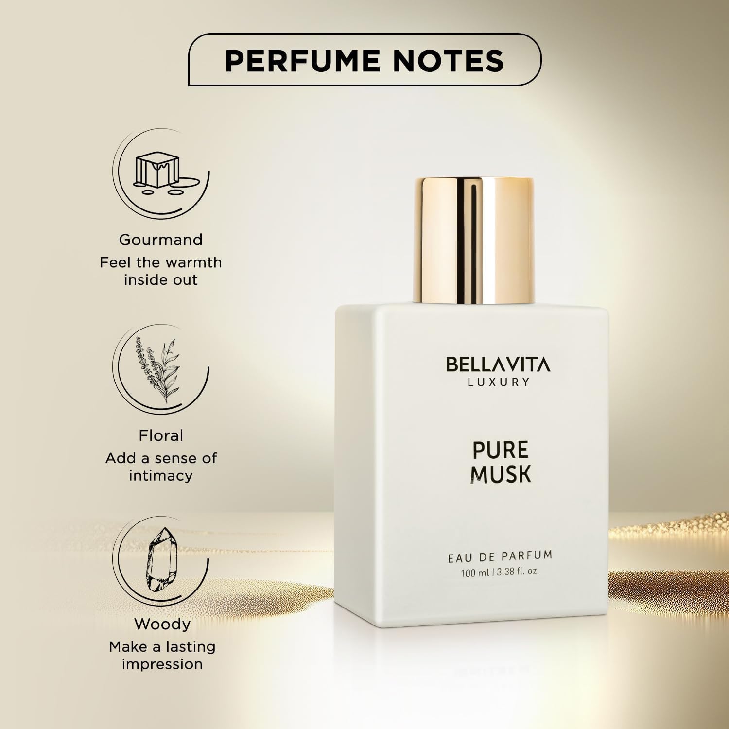 BellaVita Pure Musk lily-valley hint on display for fresh mornings.