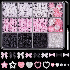 BELLEBOOST 600pcs 3D bow charms in pink, white, black for versatile DIY nail art designs