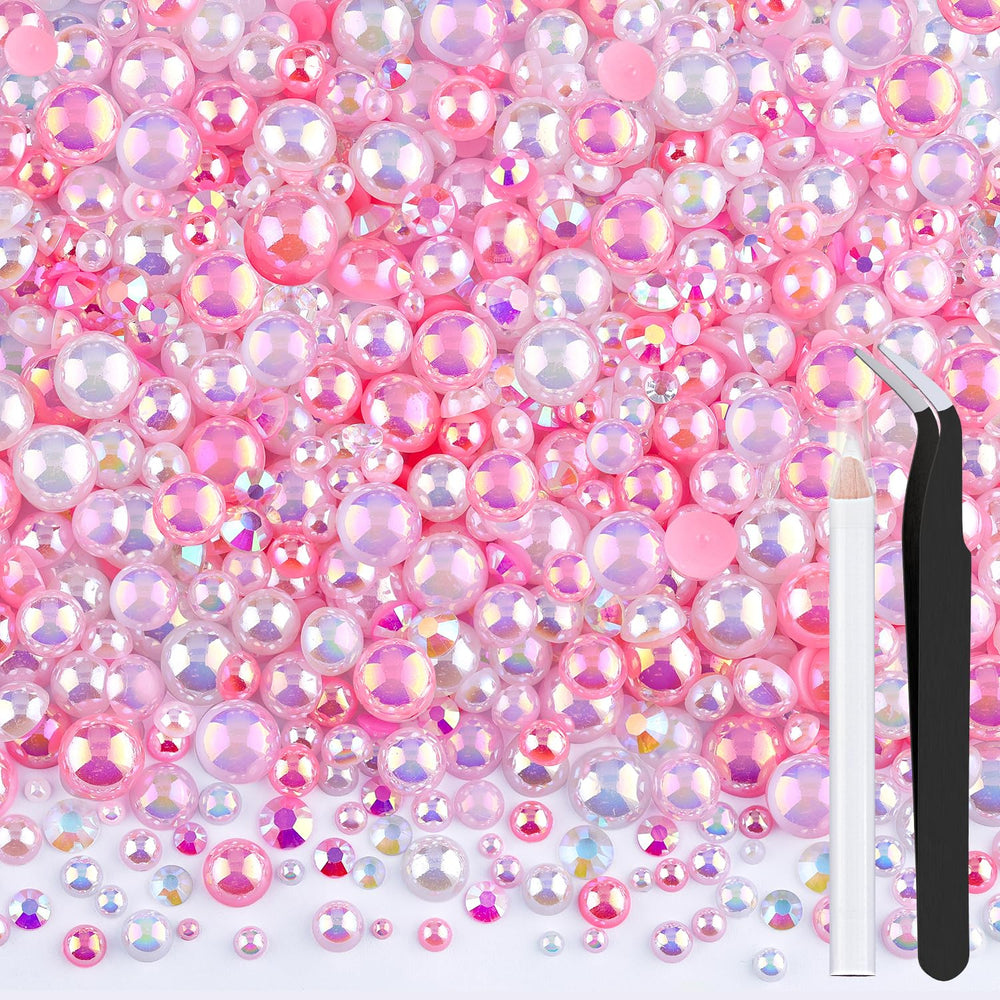 BELLEBOOST 80g flatback pearls and rhinestones in pink white mix for crafts and nails
