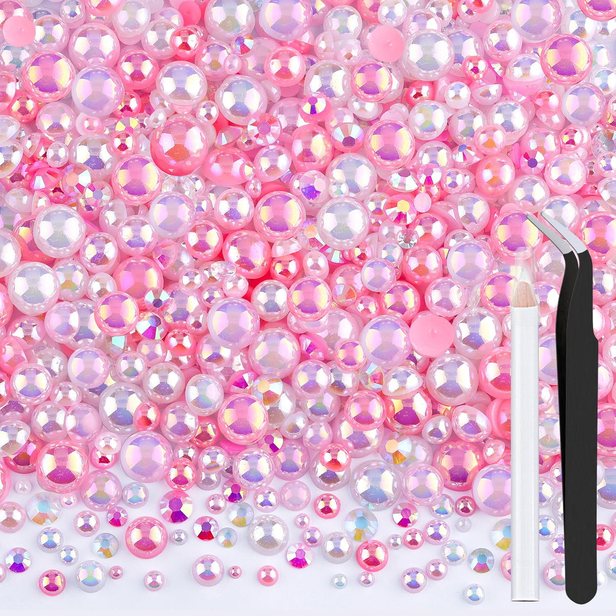 BELLEBOOST 80g flatback pearls and rhinestones in pink white mix for crafts and nails