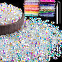 BELLEBOOST rhinestones transparent AB 4mm pack close-up showing iridescent sparkle for nails.