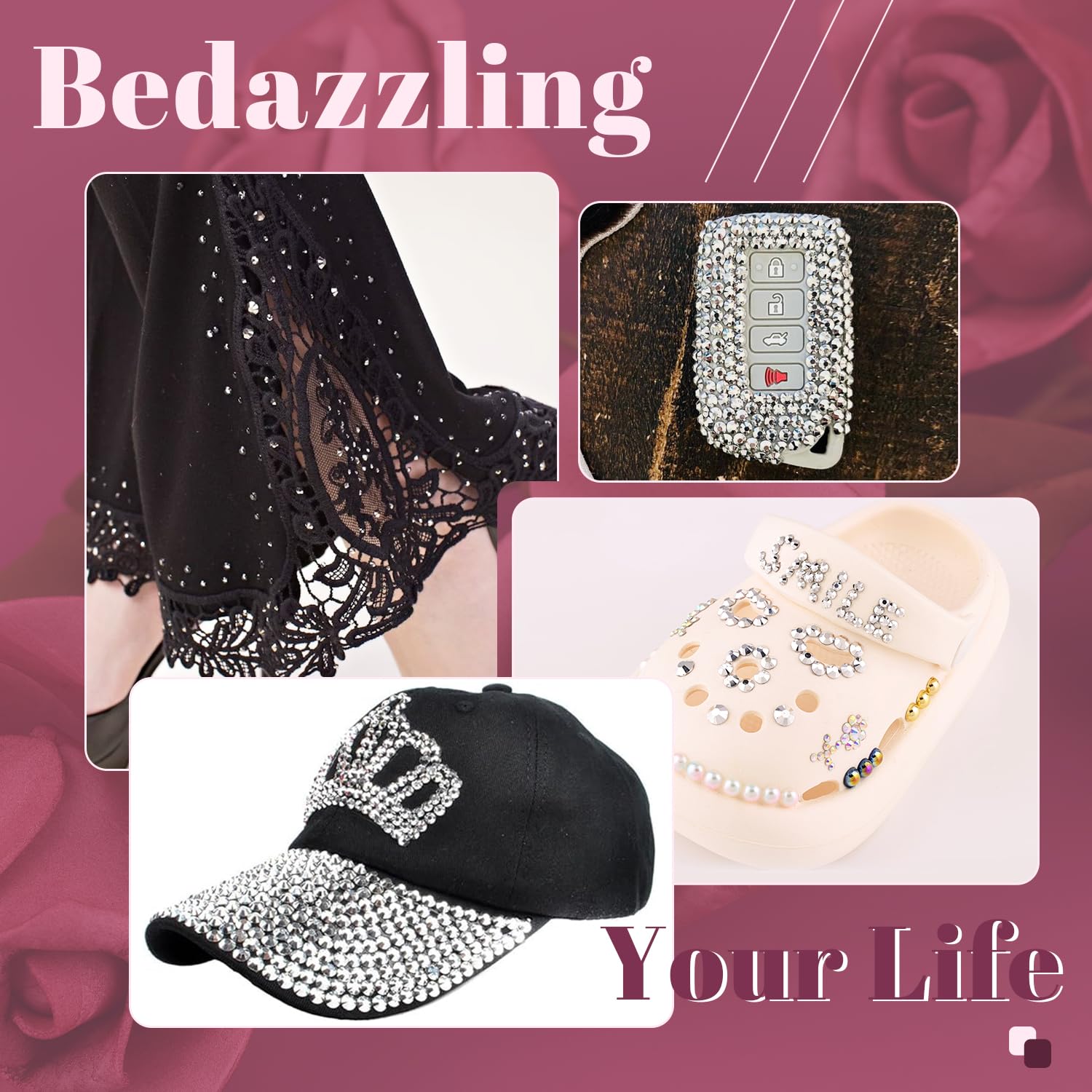 BELLEBOOST rhinestones on tumbler for shimmering embellishment.