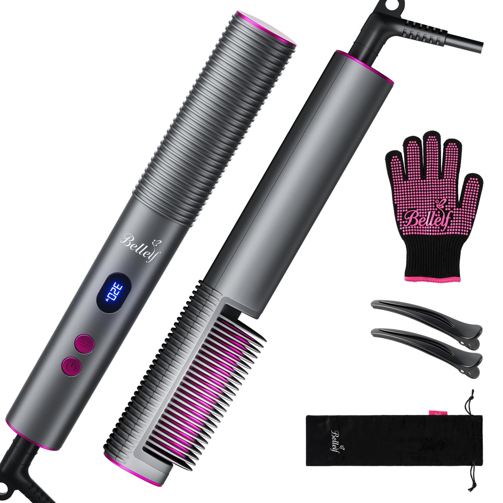 Bellelf hair straightener brush with LED display for precise heat control during styling