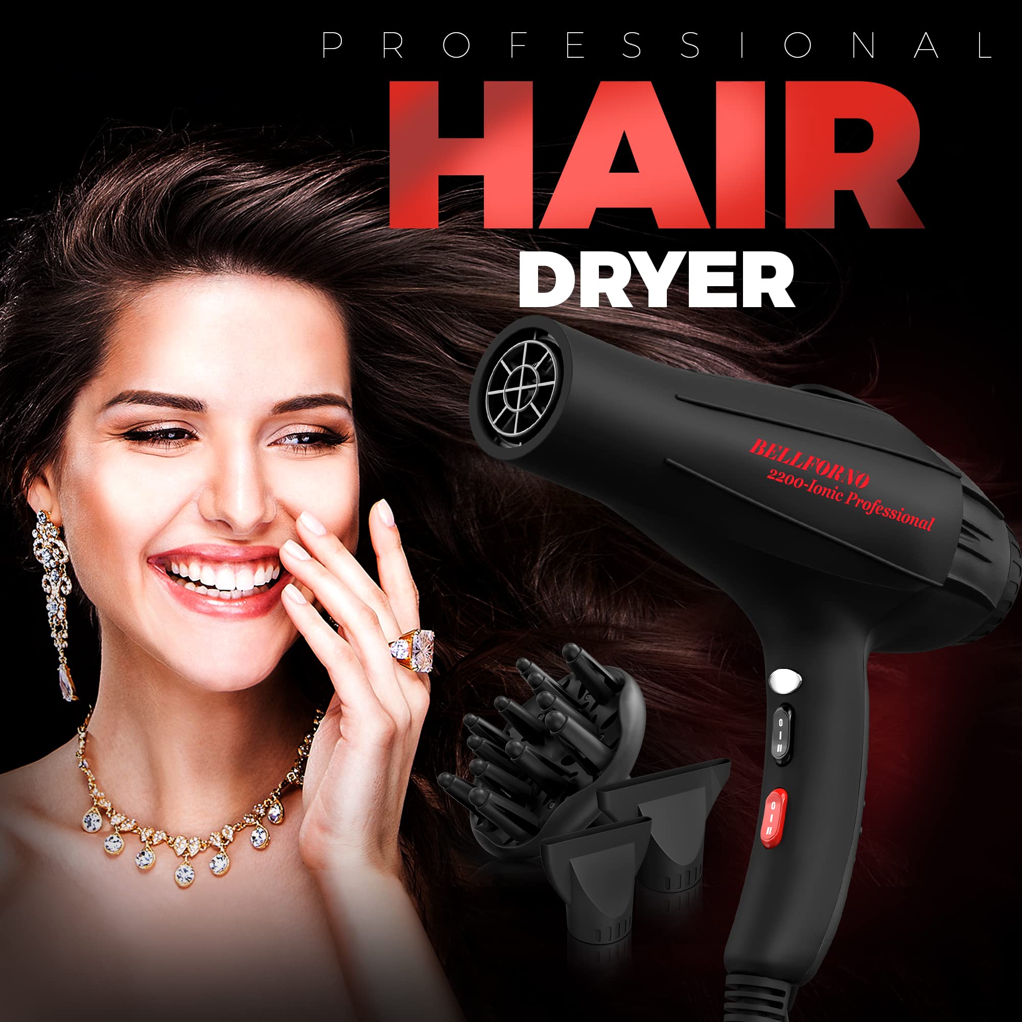 Bellforno hair dryer concentrator nozzle two supports slick, targeted styling.