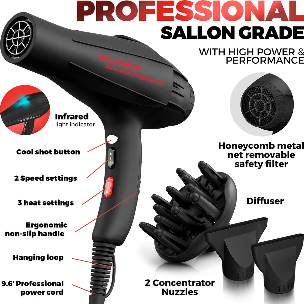 Bellforno hair dryer built-in negative ion generator smooths hair.