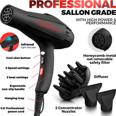 Bellforno hair dryer built-in negative ion generator smooths hair.
