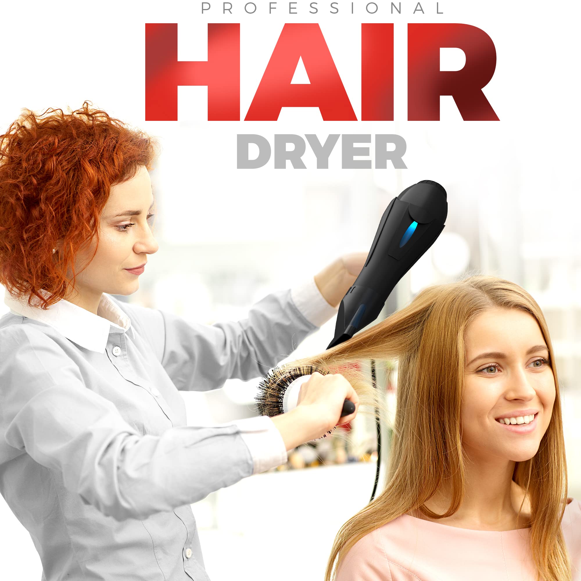 Bellforno hair dryer in use during curly hair styling session.