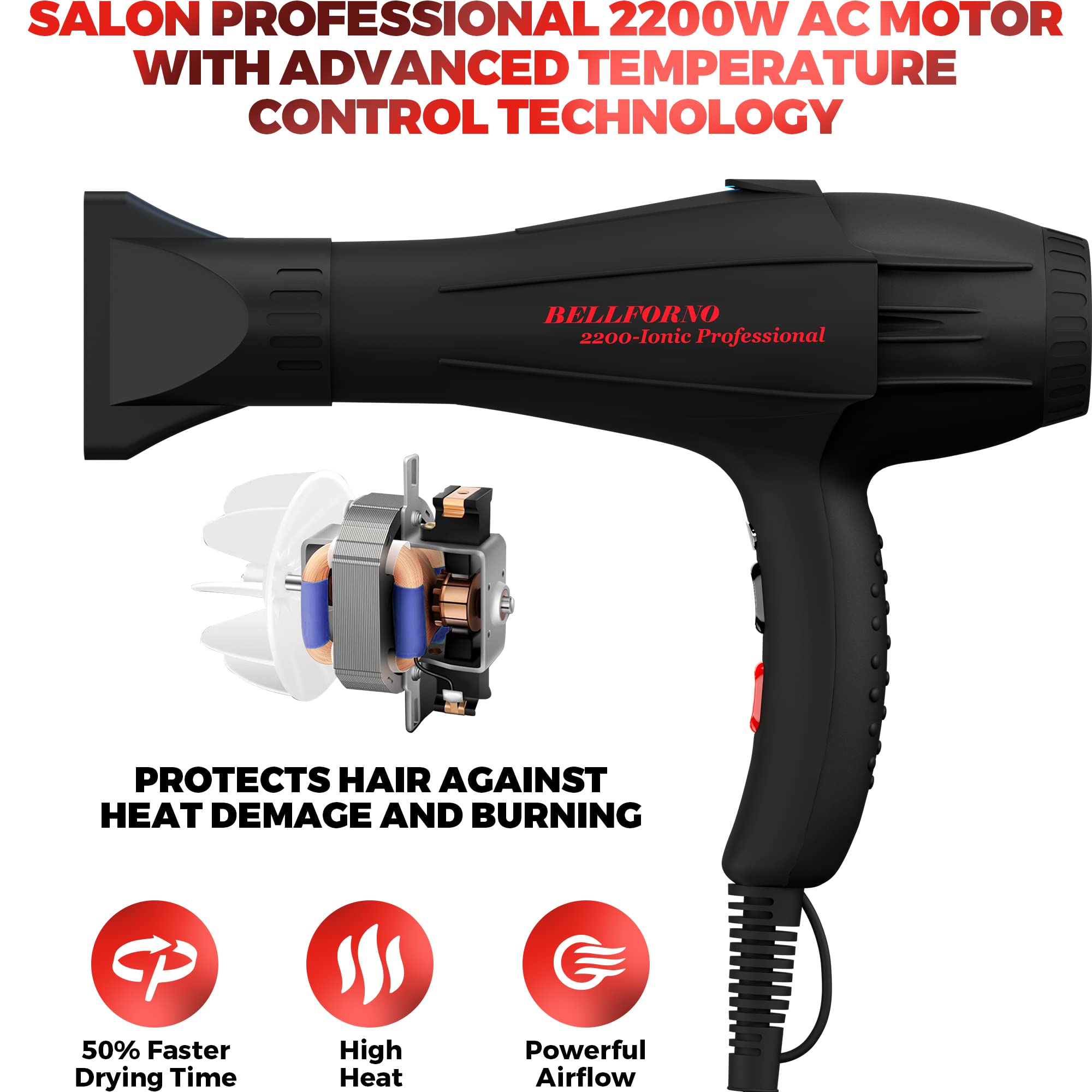 Bellforno hair dryer tourmaline ceramic grill delivers even heat.