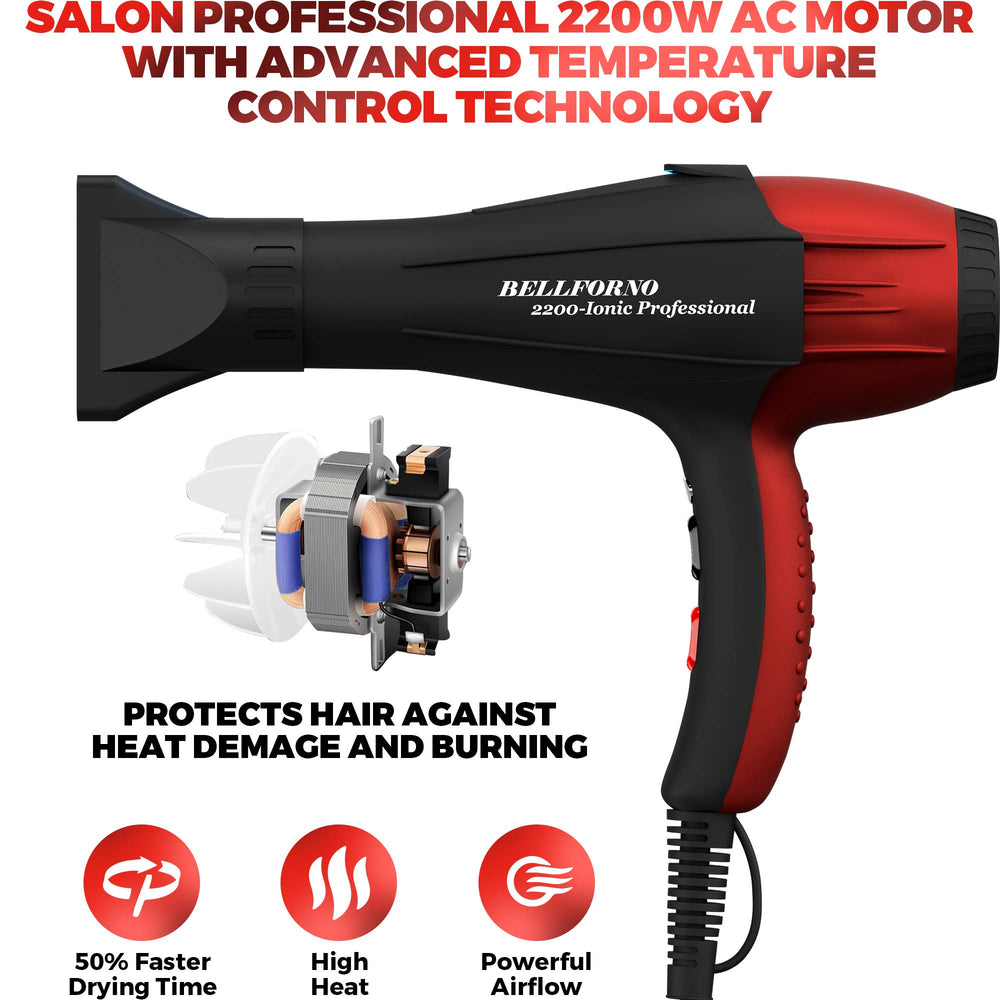Bellforno hair dryer black-red casings presenting premium aesthetics and comfort