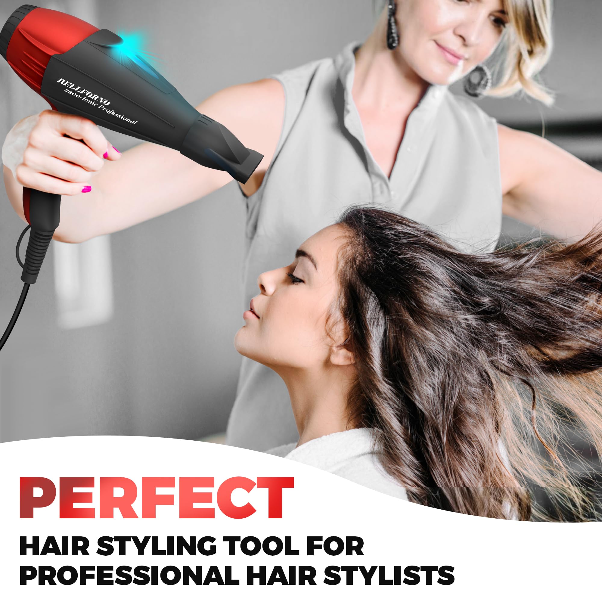 Bellforno hair dryer ionic generator close-up showcasing ion technology